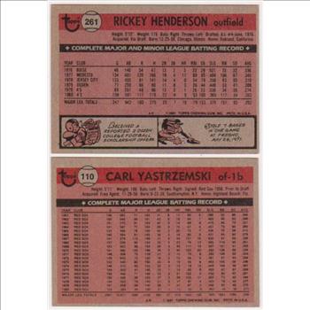 1981 Topps Rickey Henderson #261 + Carl Yastrzemski #110 Card Pair - HOF'ers