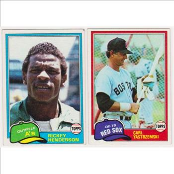 1981 Topps Rickey Henderson #261 + Carl Yastrzemski #110 Card Pair - HOF'ers