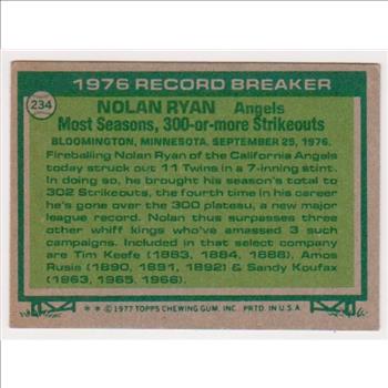 1977 Topps Nolan Ryan #234 Card - HOF'er