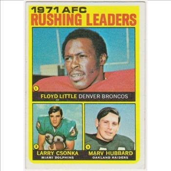 1972 Topps Larry Csonka/Floyd Little/Marv Hubbard 1971 Rushing Leaders #1 Card