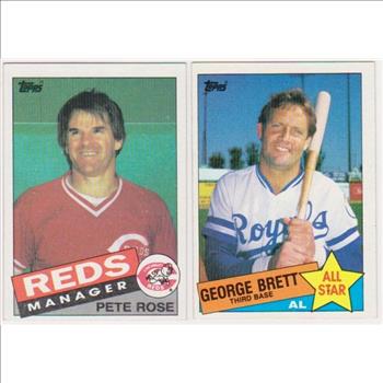 1985 Topps Pete Rose #547 + George Brett #703 Card Pair