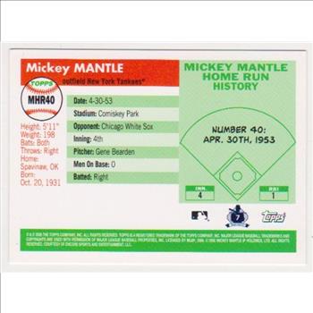 Mickey Mantle '55 Topps Style HR #40 2006 Topps #MHR40 Insert Card