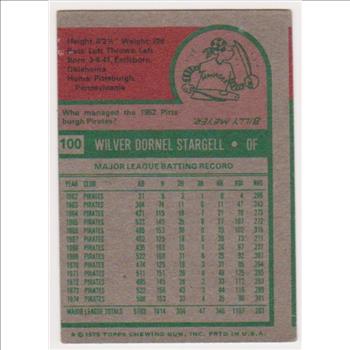 1975 Topps Willie Stargell #100 Card - HOF'er