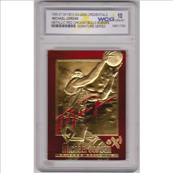 Graded Gem Mint 10 - Michael Jordan 1996-97 Skybox EX-2000 Credentials Metallic Red Border 23 Kt Gold Card