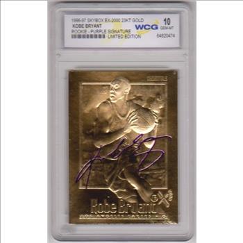 Rookie Graded Gem Mint 10 - Kobe Bryant 1996-97 Skybox EX-2000 w/ Purple Signature 23 Kt Gold Card