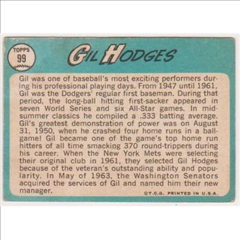 1965 Topps Gil Hodges #99 Card - HOF'er