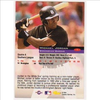Rookie - Michael Jordan 1994 Classic Minor League #1 Card