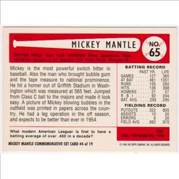 Mickey Mantle 1954 Bowman #65 Commemorative Card - 1996 Topps #4 of 19 Insert Card
