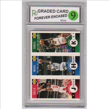 Labeled Mint 9 - Michael Jordan/Anfernee Hardaway/Shawn Kemp 1996-97 Collector's Choice Mini Cards German Insert Card