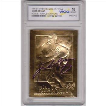 Rookie Graded Gem Mint 10 - Kobe Bryant 1996-97 Skybox EX-2000 w/ Purple Signature 23 Kt Gold Card