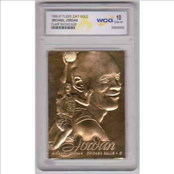 Graded Gem Mint 10 - Michael Jordan 1996-97 Fleer Flair Showcase 23 Kt Gold Card