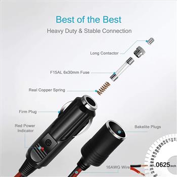 12V Cigarette Lighter Extension Cord (6 ft)