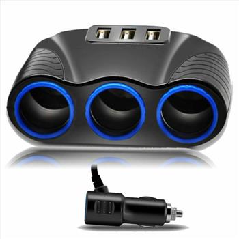 3-Way Cigarette Lighter Splitter with USB Ports