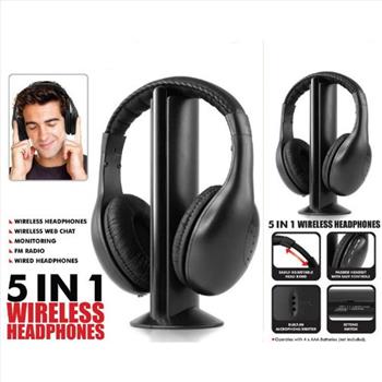 5-in-1 Hi-Fi S-XBS Wireless Headphones w/FM Radio