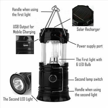 6 LED Collapsible Solar Camping Lantern / Flashlight
