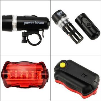 Waterproof 5 LED Bicycle Bike Headlight + 5 LED Taillight