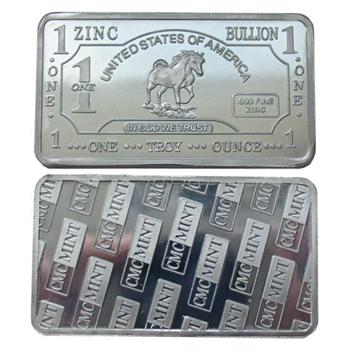 One Troy Ounce .999 Fine Zinc Bullion Bar - Horse Design