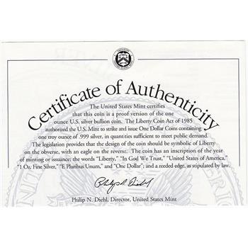 Tough Date 1994-P Deep Cameo Proof Silver American Eagle in Original Mint Packaging w COA