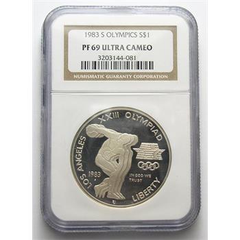 NGC Slabbed PF-69 DCAM 1983-S Los Angeles Olympiad U.S. Silver Dollar - Deep Cameo Proof