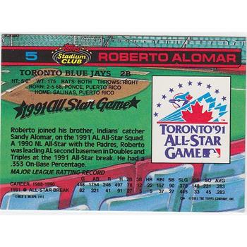 1991 Topps Stadium Club ~A.L. All Star~ #5 Roberto Alomar Baseball Card - Hall Of Famer