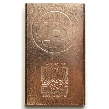 Huge 8 Ounce .999 Fine Copper Bitcoin Design Bar