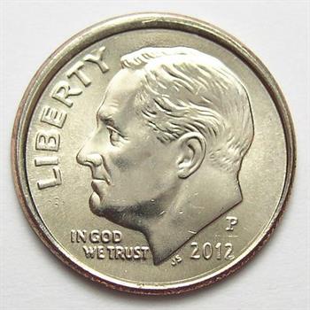 2012-P Off Center Broadstruck Error Roosevelt Dime - Partially Reeded Edge