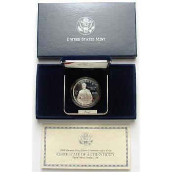 2004-P Deep Cameo Proof Thomas Edison U.S. Commemorative Silver Dollar in Original Mint Packaging with COA