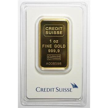 One Troy Ounce .9999 Fine GOLD Credit Suisse Bar - Individually Serial Numbered
