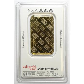 One Troy Ounce .9999 Fine GOLD Credit Suisse Bar - Individually Serial Numbered