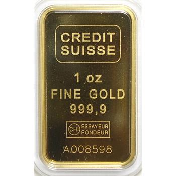 One Troy Ounce .9999 Fine GOLD Credit Suisse Bar - Individually Serial Numbered