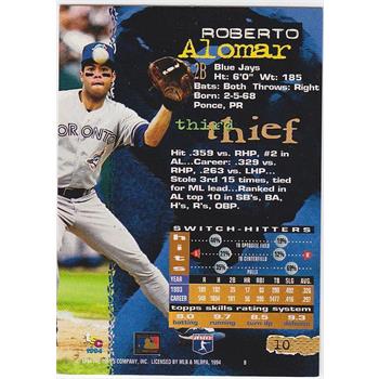 1994 Topps Stadium Club #10 Roberto Alomar Baseball Card - Hall Of Famer