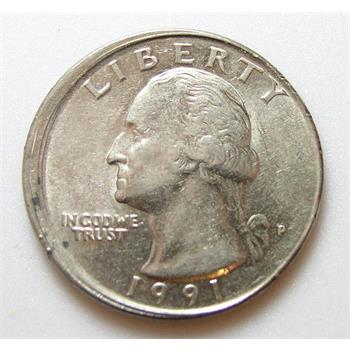 Rare Mint Error Off Center Broadstruck 1991-P Washington Quarter, Missing Reeded Edge