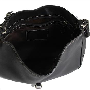 COACH 7751 Black Leather Hampton Clip Lock Closure Shoulder Bag