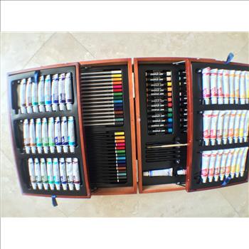 Art Studio by Battat - 111 Pieces Set in Wooden Case - Acrylic, Oil, & Watercolor-110 Pieces