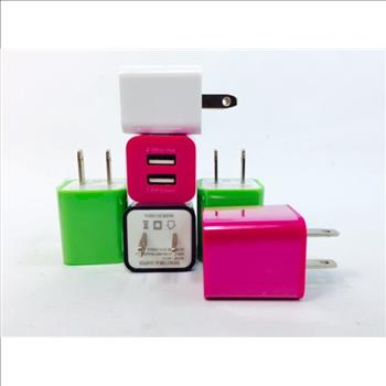 USB DUAL PORT WALL CHARGER 6 PIECES NEON COLOR