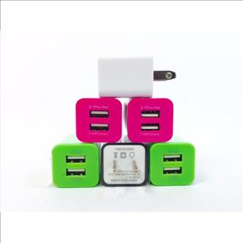 USB DUAL PORT WALL CHARGER 6 PIECES NEON COLOR