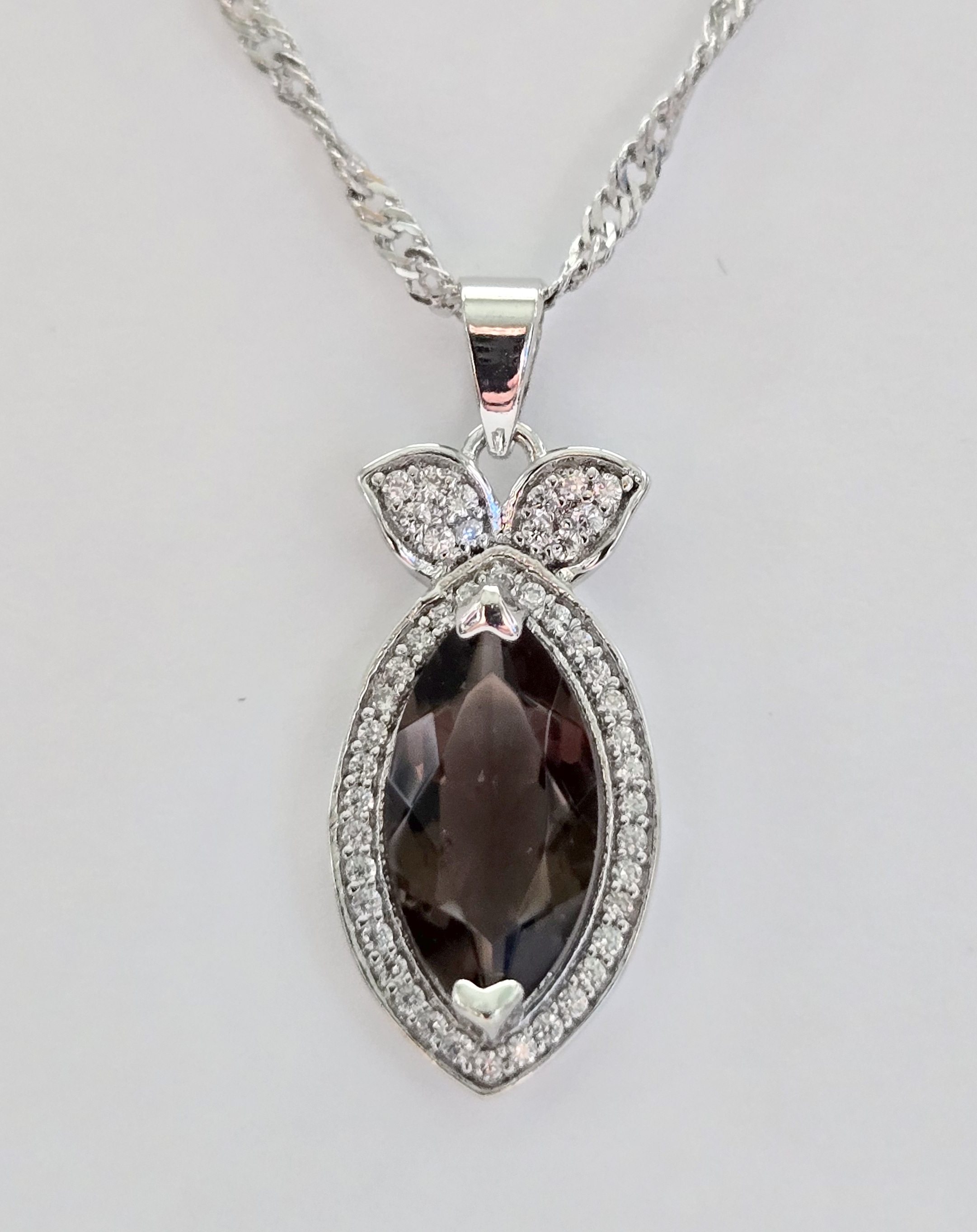 No Reserve Natural Smoky Quartz & Topaz Pendant & Chain Necklace