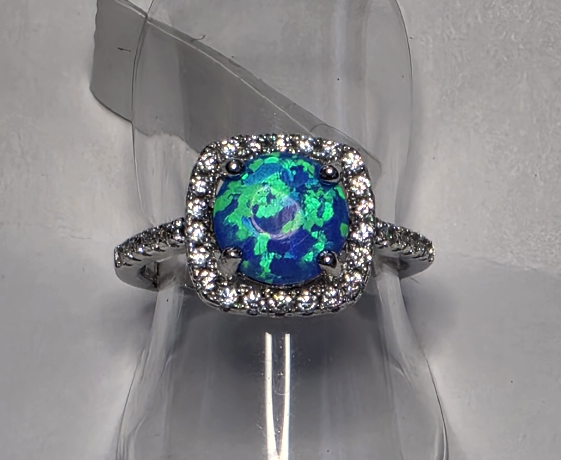 No Reserve Opal & Zircon Halo Ring Size 6