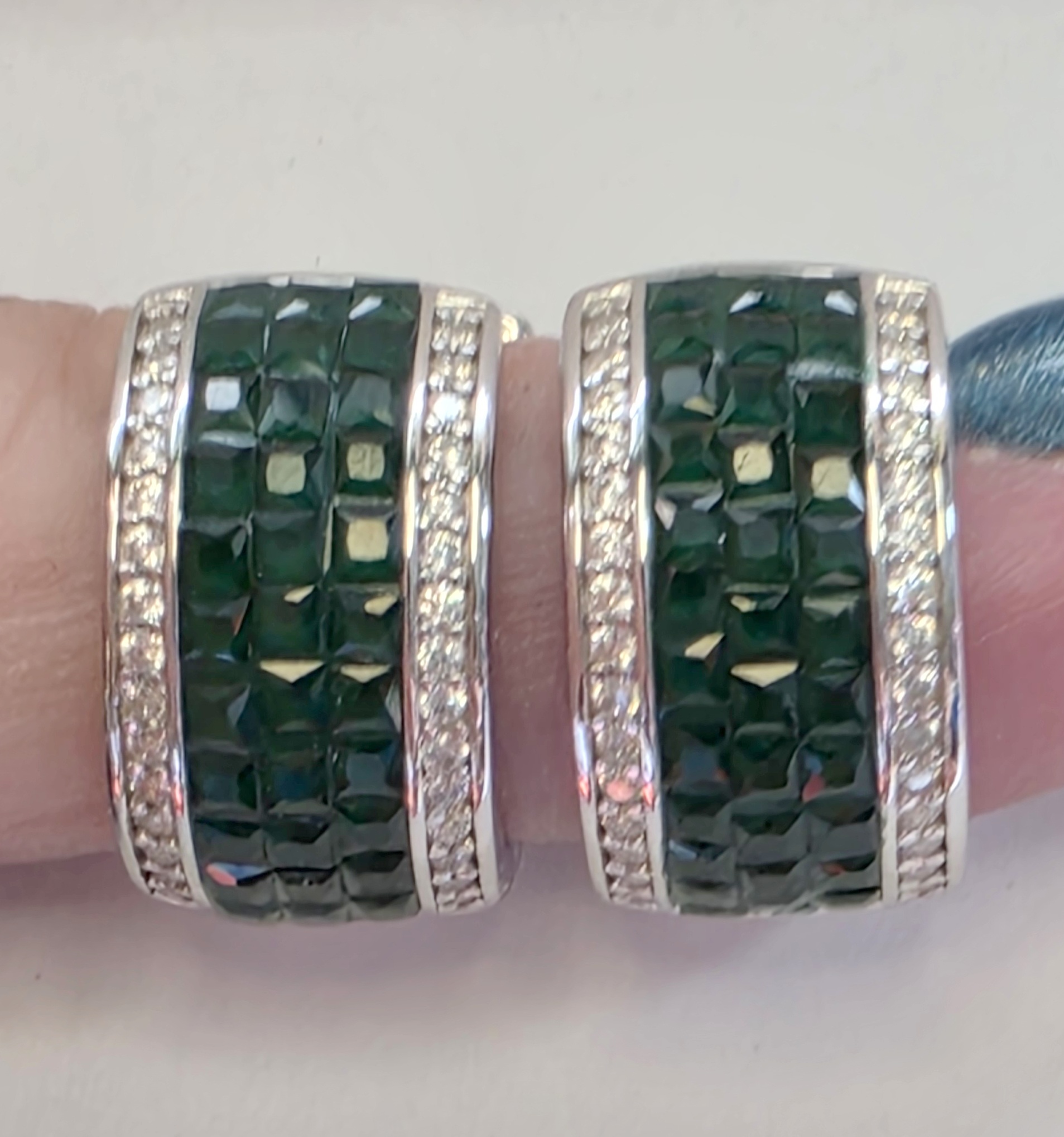 No Reserve Emerald & ZIrcon Huggie Hoop Earrings