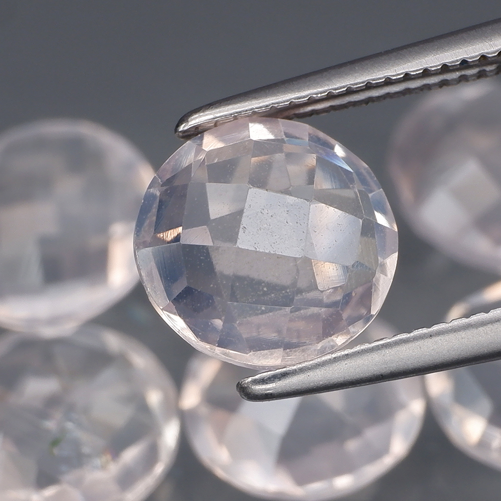 No Reserve VS Natural Rose Quartz Round Checkerboard  Cut Loose Gemstone