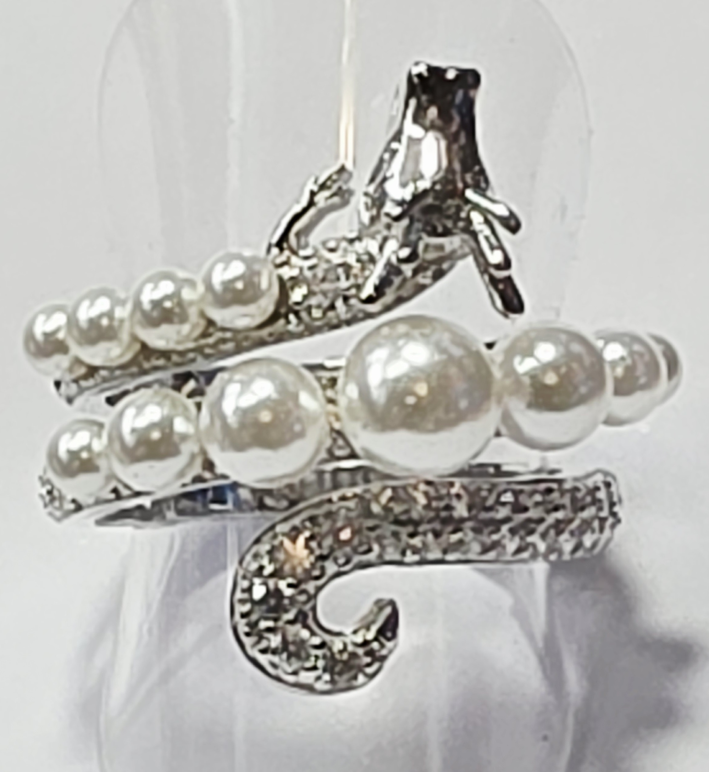 No Reserve  Pearl & Simulated Diamond Dragon Ring size 8