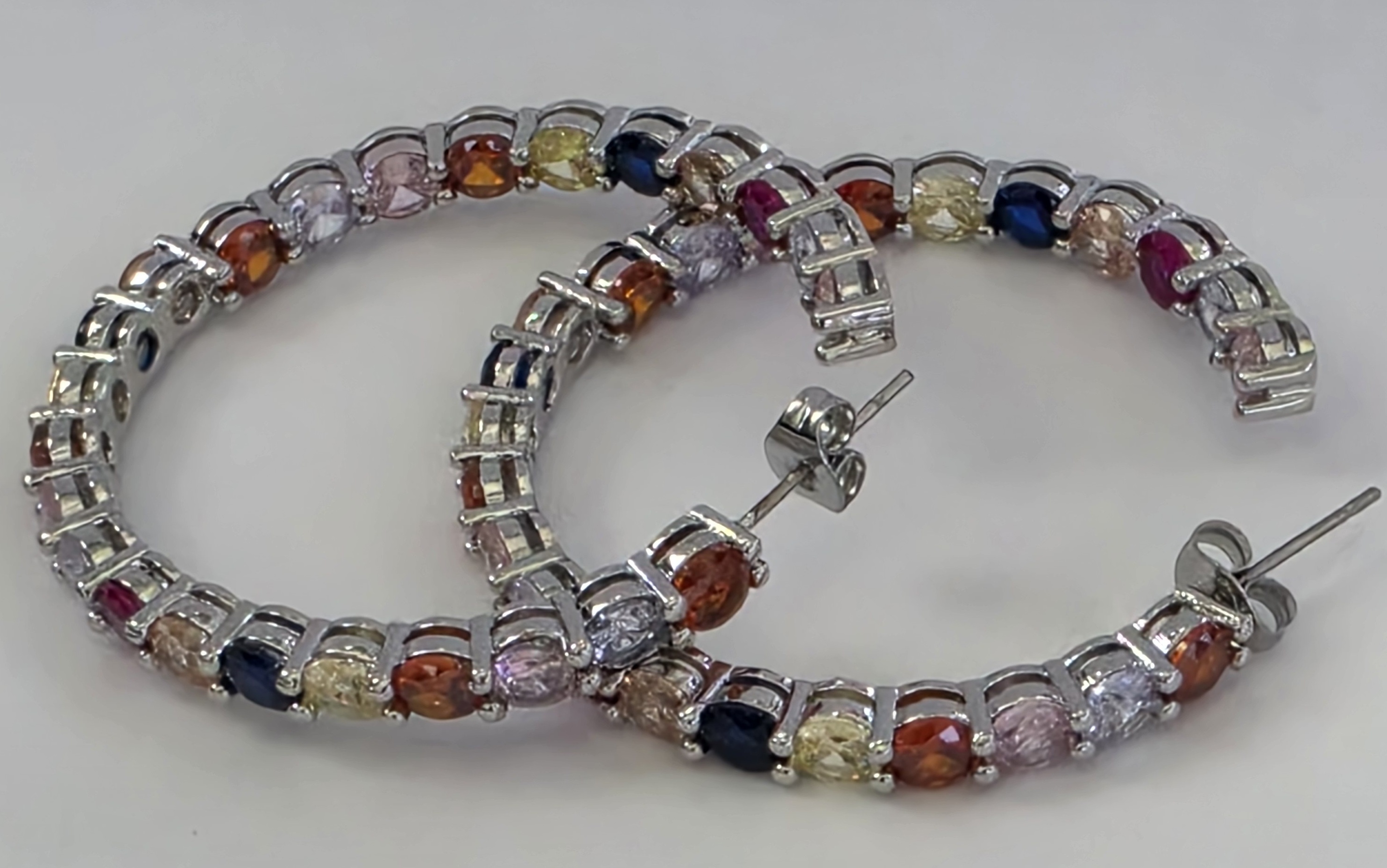 No Reserve Multi Gemstone Inside Out Hoop Earrings