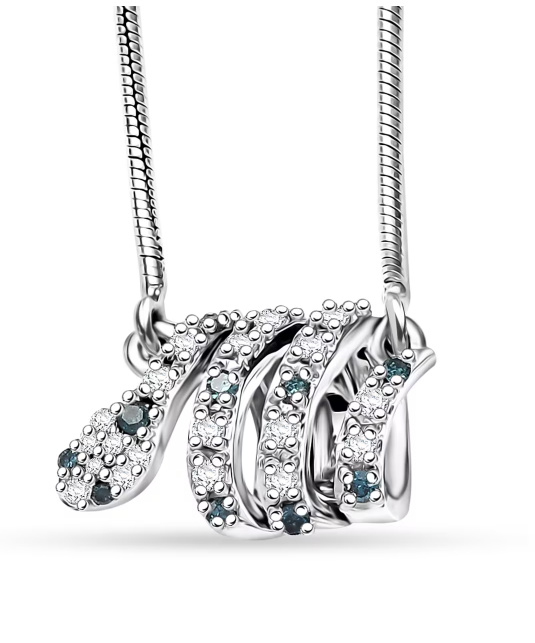 No Reserve Natural .28 ct Blue Diamond Snake Pendant & Chain Necklace
