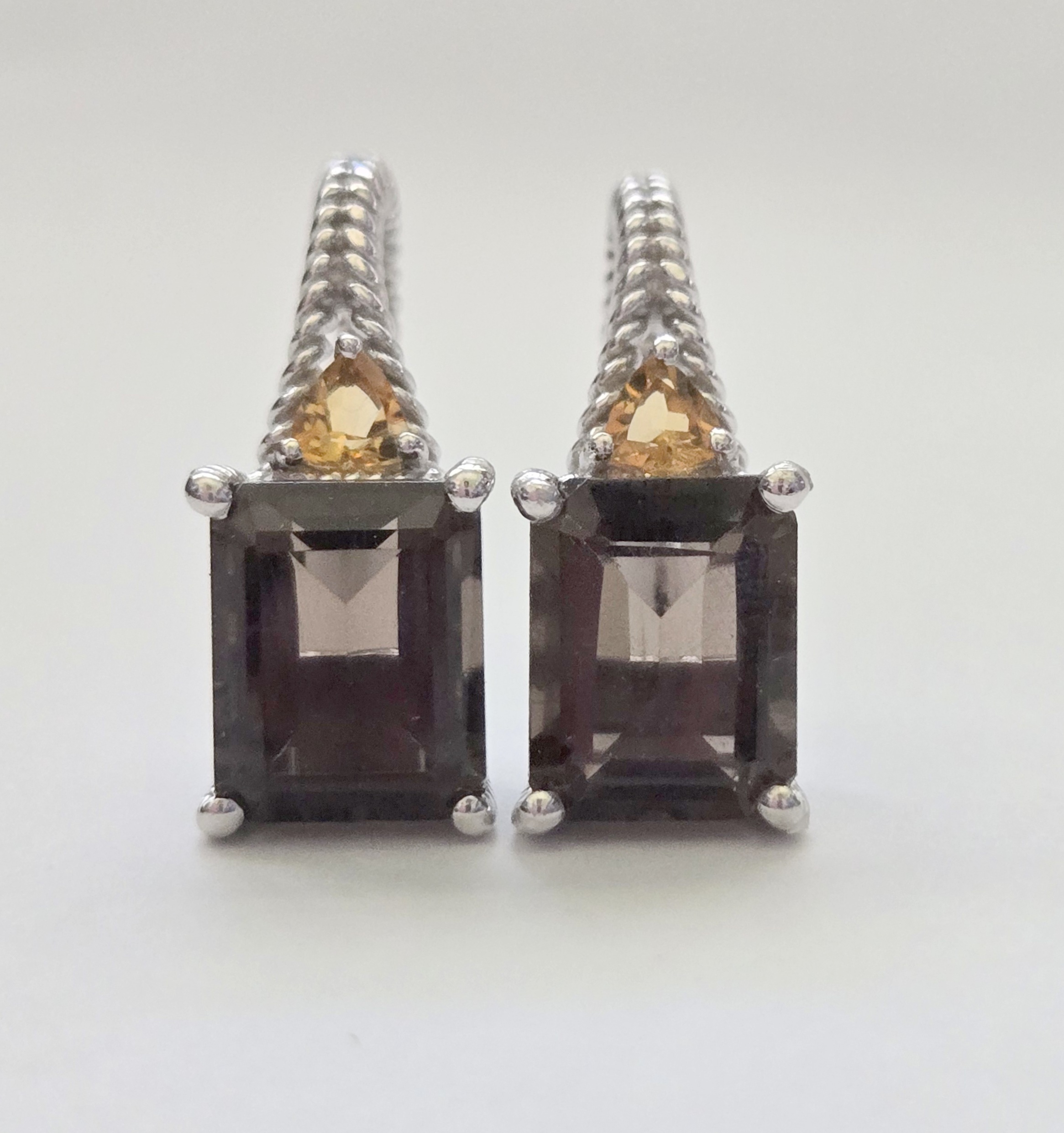 No Reserve Natural Smoky Quartz & Citrine Earrings