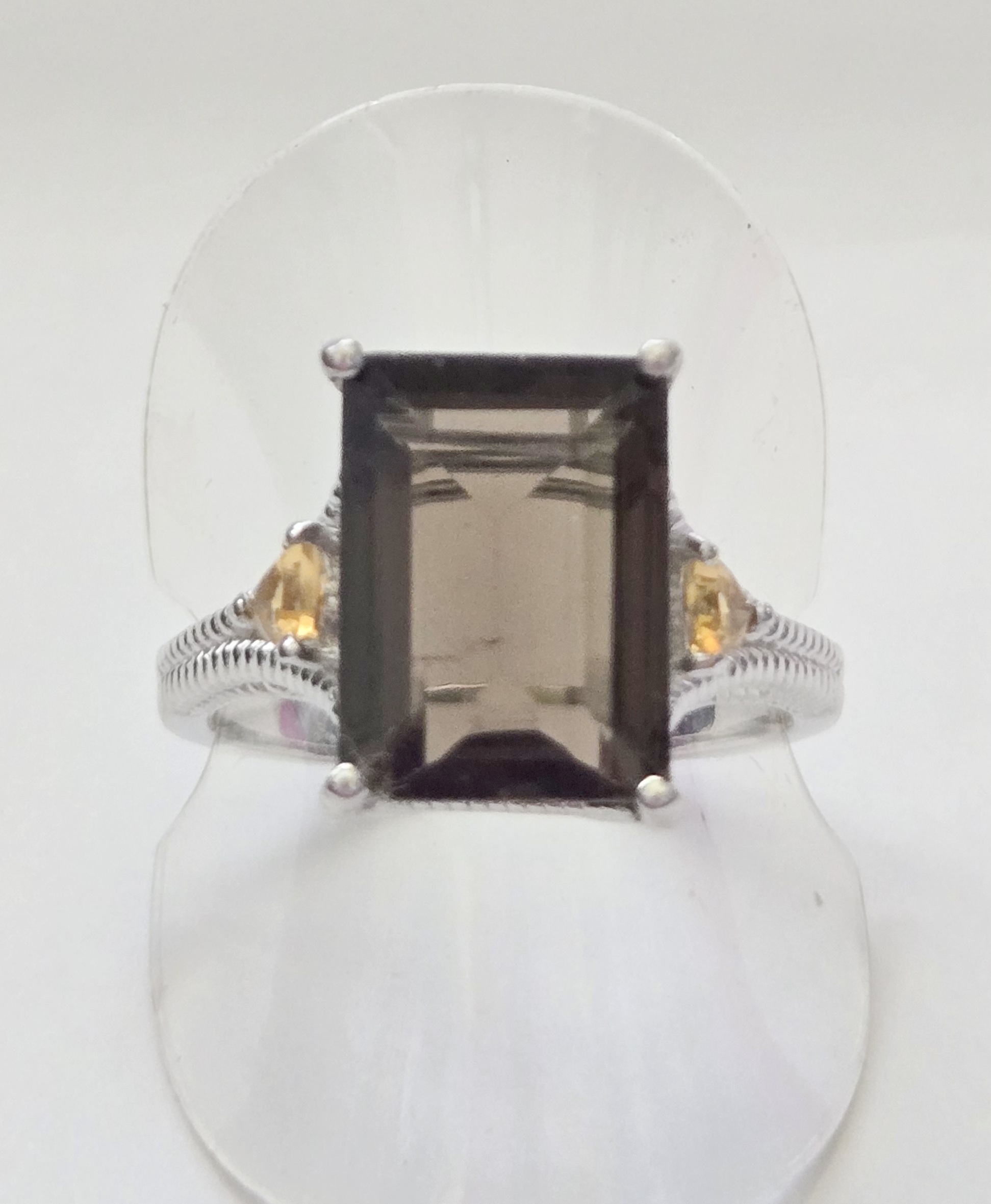 No Reserve Natural Smoky Quartz & Citrine Ring Size 10