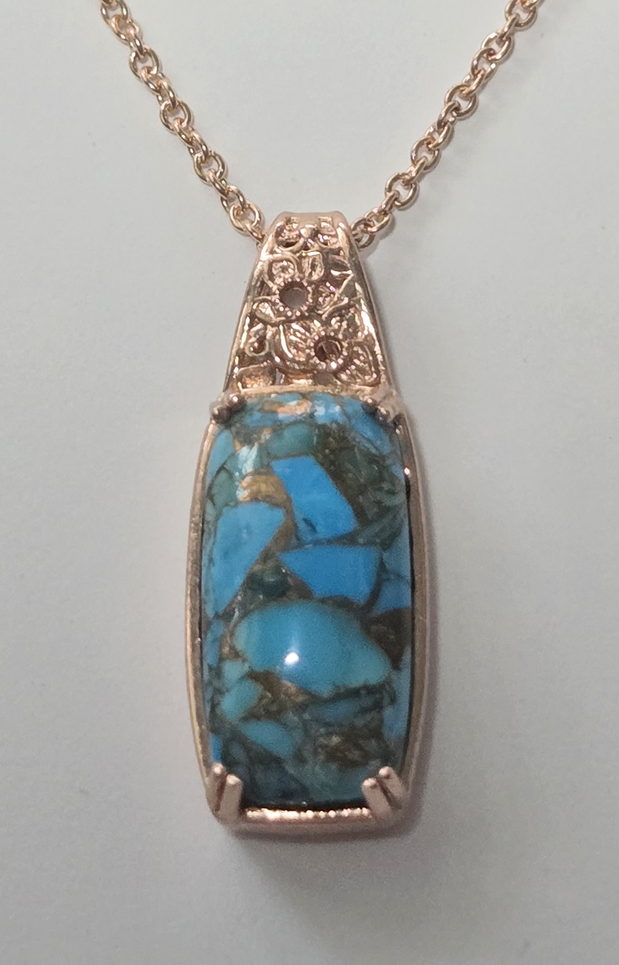 No Reserve Natural Matrix Chestnut Brine Turquoise Pendant & Chain Necklace