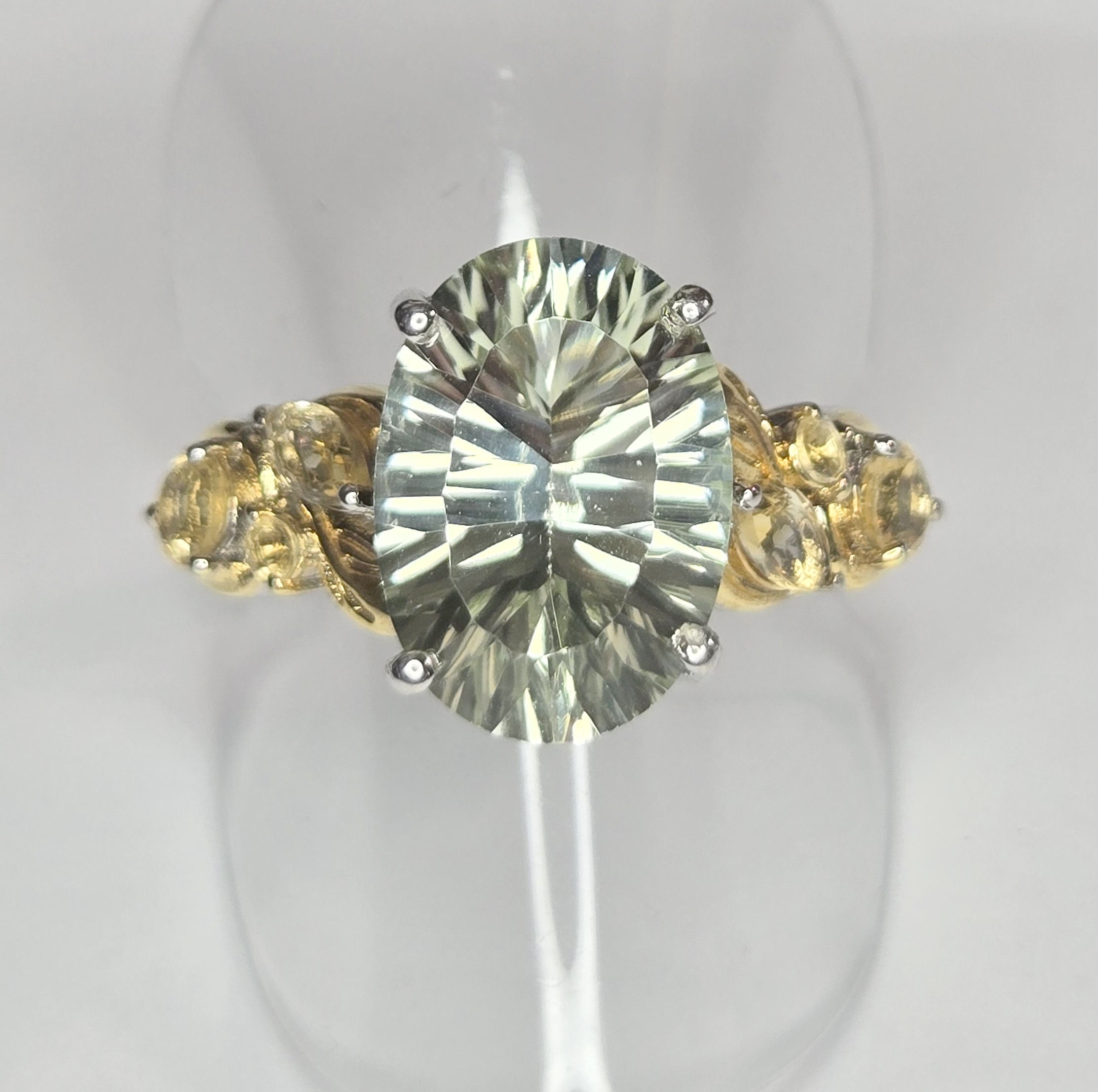 No Reserve Natural Green Amethyst Prasiolite & Citrine Ring Size 9