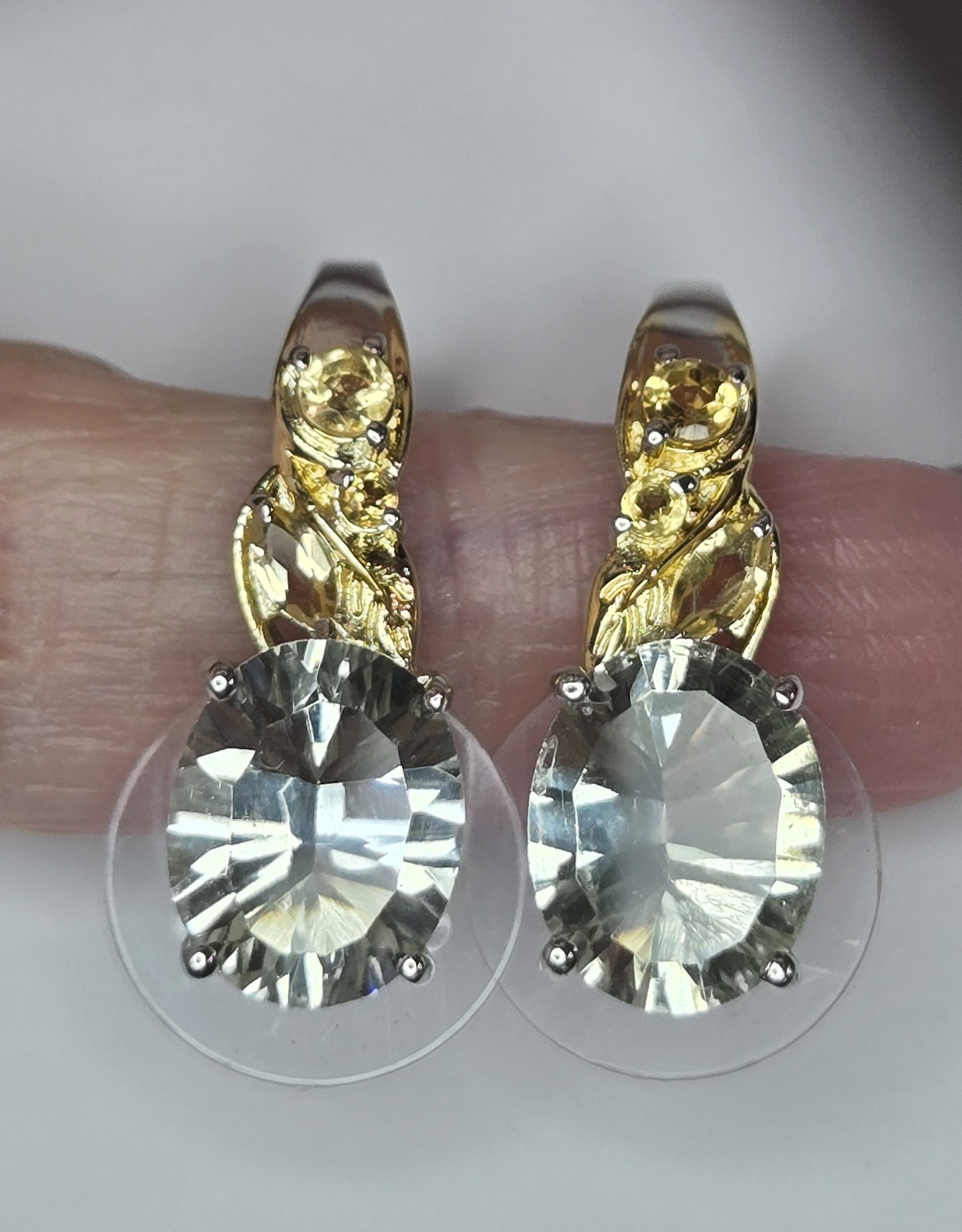 No Reserve Natural Green Amethyst Prasiolite & Citrine Earrings