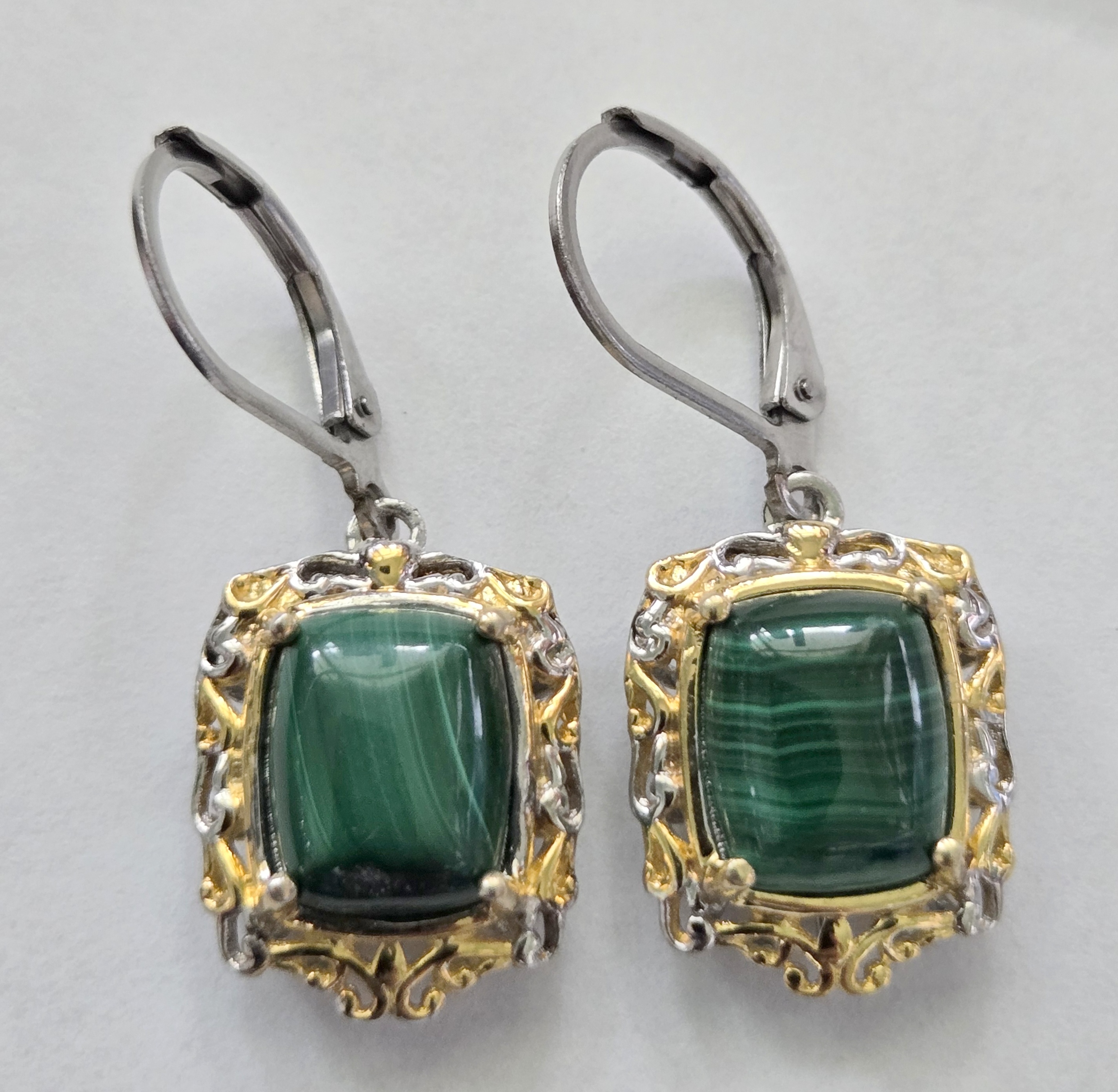 No Reserve Natural Malachite Dangle Earrings