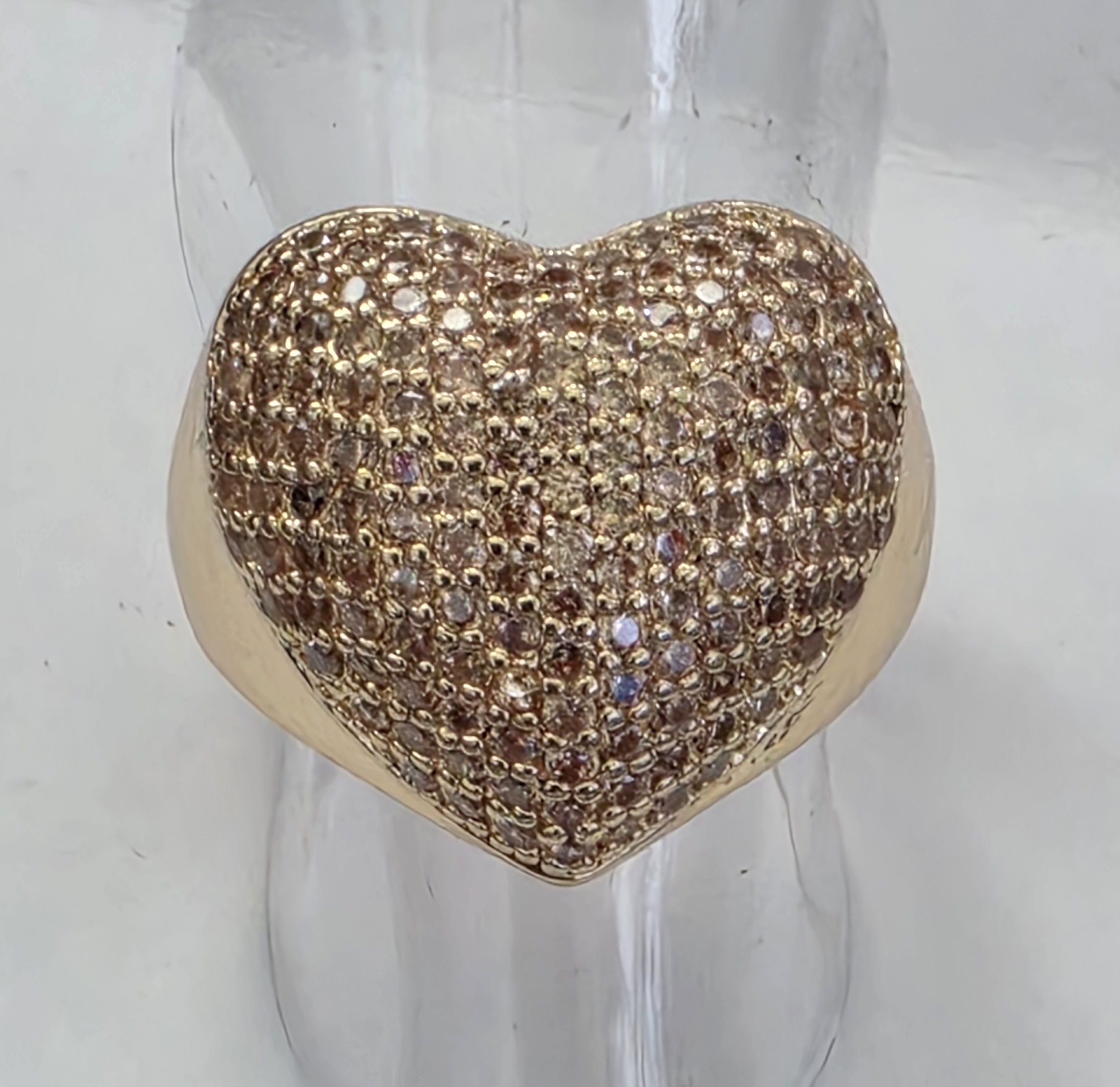 No Reserve Simulated Champagne Diamond Heart Ring Size 8